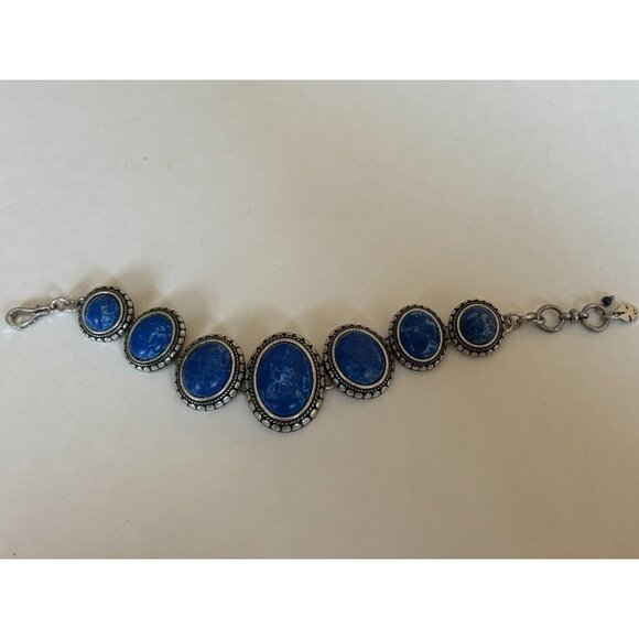 Lucky Brand Bracelet Boho Southwestern Style Blue Oval Cabochons Silver Tone - Picture 3 of 8